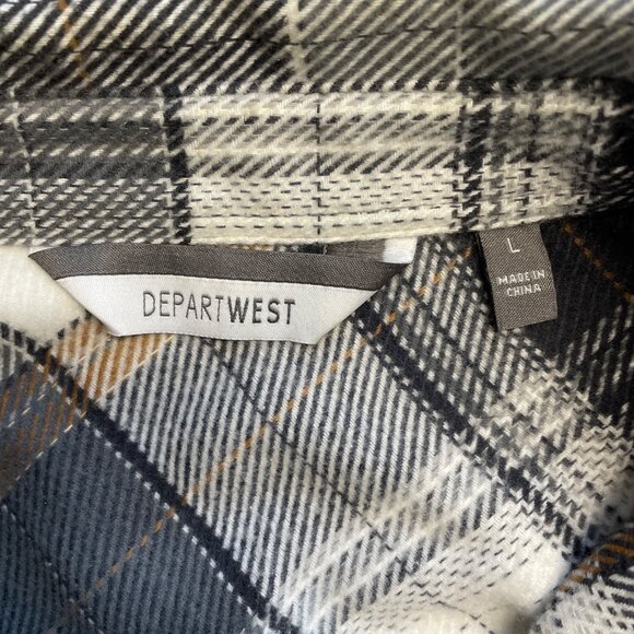 DEPARTWEST FLANNEL SHIRT BUCKLE BKE MENS L BUTTON UP PLAID CHARCOAL GOLD DW135CA - Picture 8 of 13